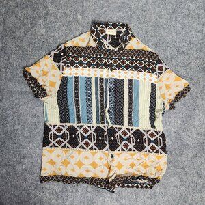 YoungLA Cabo Vibez Shirt Men L Colorblock All Over Print Short Sleeve Multicolor
